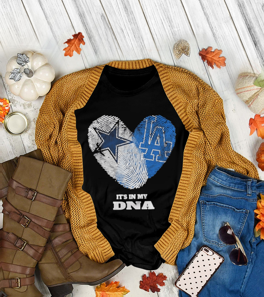 Dallas Cowboys Los Angeles Dodgers It's in My DNA Fingerprint Heart T-Shirt