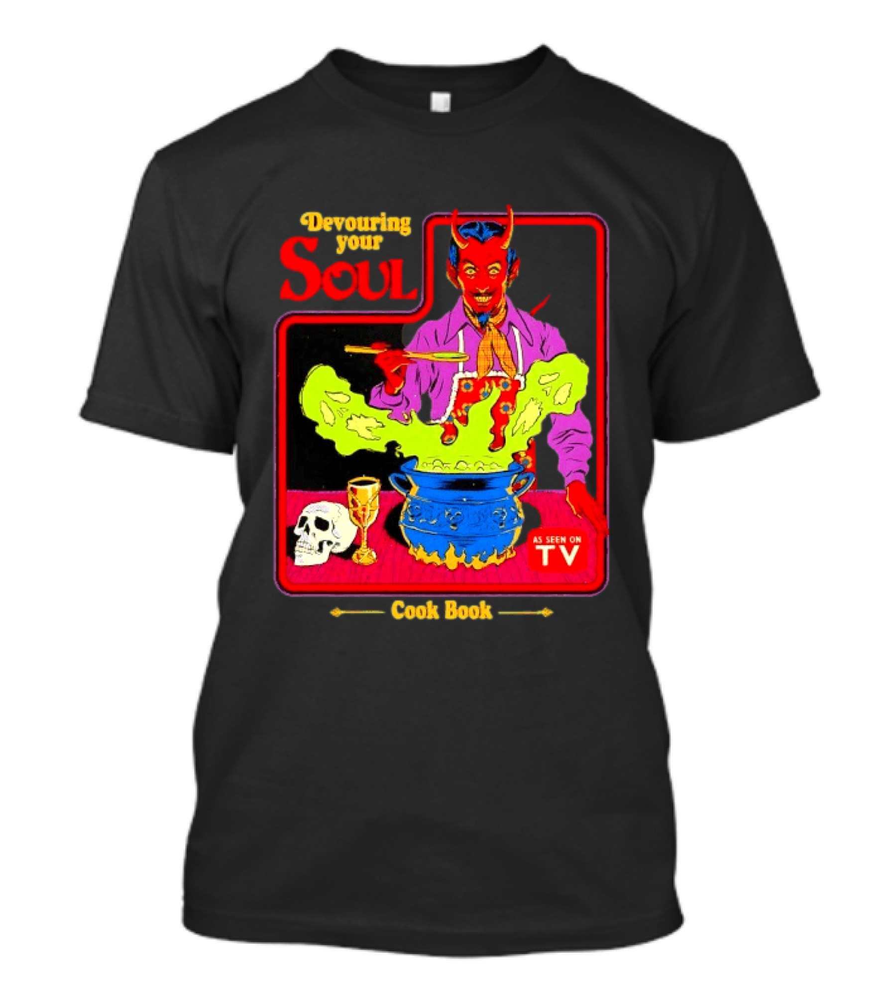 Devouring Your Soul Cook Book Steven Rhodes Retro Devil Cooking As Seen On TV Horror T-Shirt