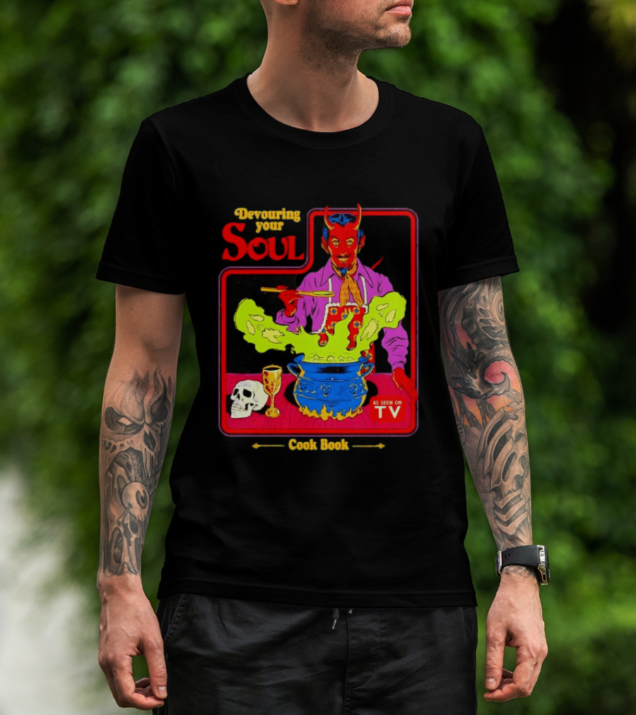 Devouring Your Soul Cook Book Steven Rhodes Retro Devil Cooking As Seen On TV Horror T-Shirt