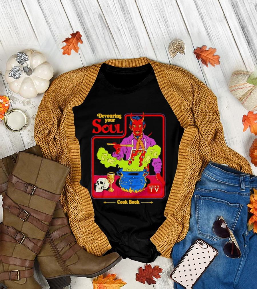 Devouring Your Soul Cook Book Steven Rhodes Retro Devil Cooking As Seen On TV Horror T-Shirt