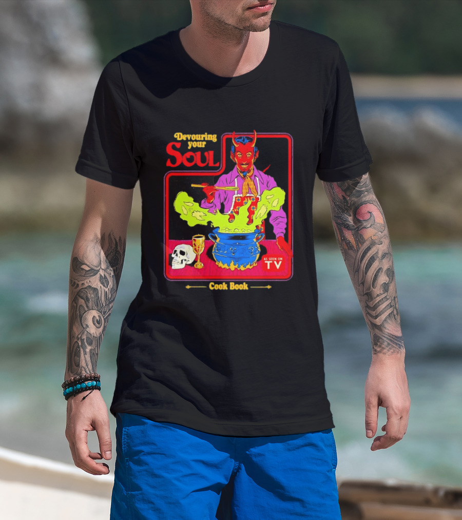 Devouring Your Soul Cook Book Steven Rhodes Retro Devil Cooking As Seen On TV Horror T-Shirt