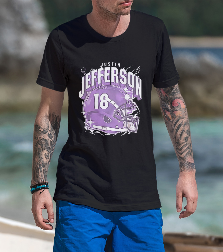 Justin Jefferson 18 Minnesota Vikings Helmet T-Shirt