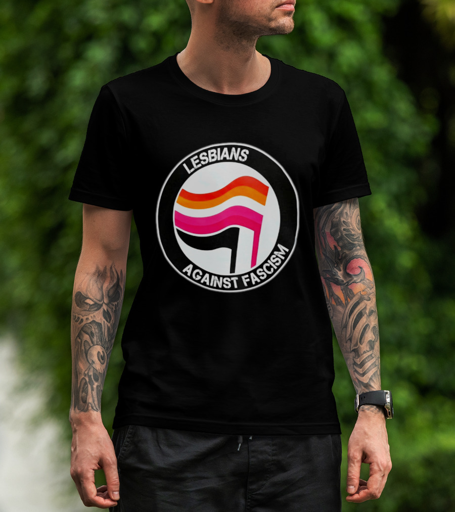 Lesbians Against Fascism Lesbian Flag Circle T-Shirt