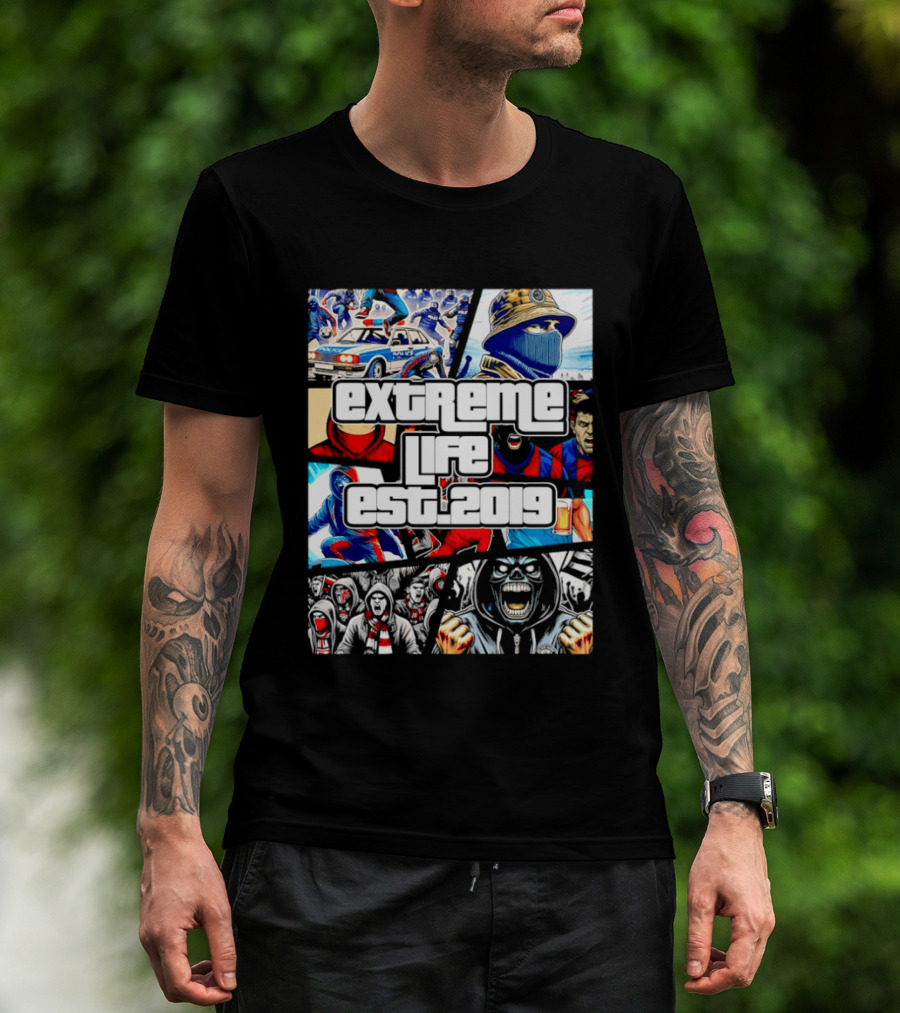 Extreme Life Est 2019 Football Hooligan Collage T-Shirt