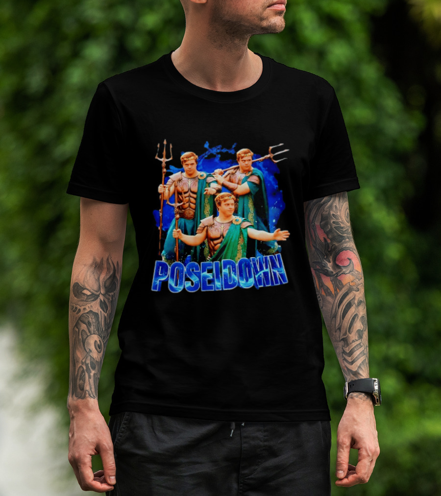 Poseidown Poseidon Down Syndrome Meme Greek God Trident T-Shirt
