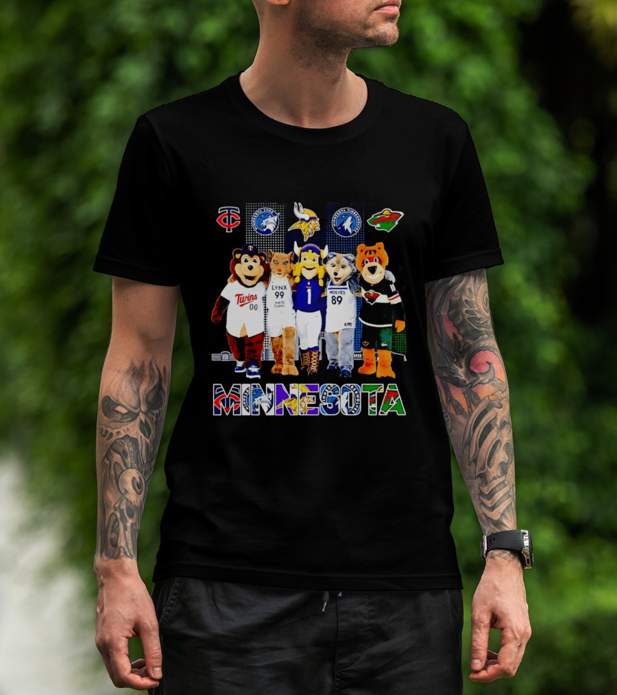 Minnesota Twins Lynx Vikings Timberwolves Wild Mascots Collage T-Shirt