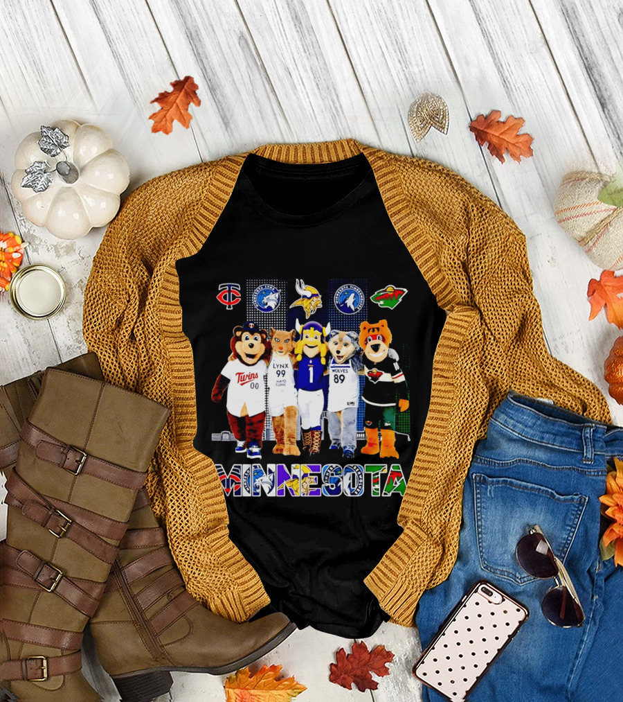 Minnesota Twins Lynx Vikings Timberwolves Wild Mascots Collage T-Shirt