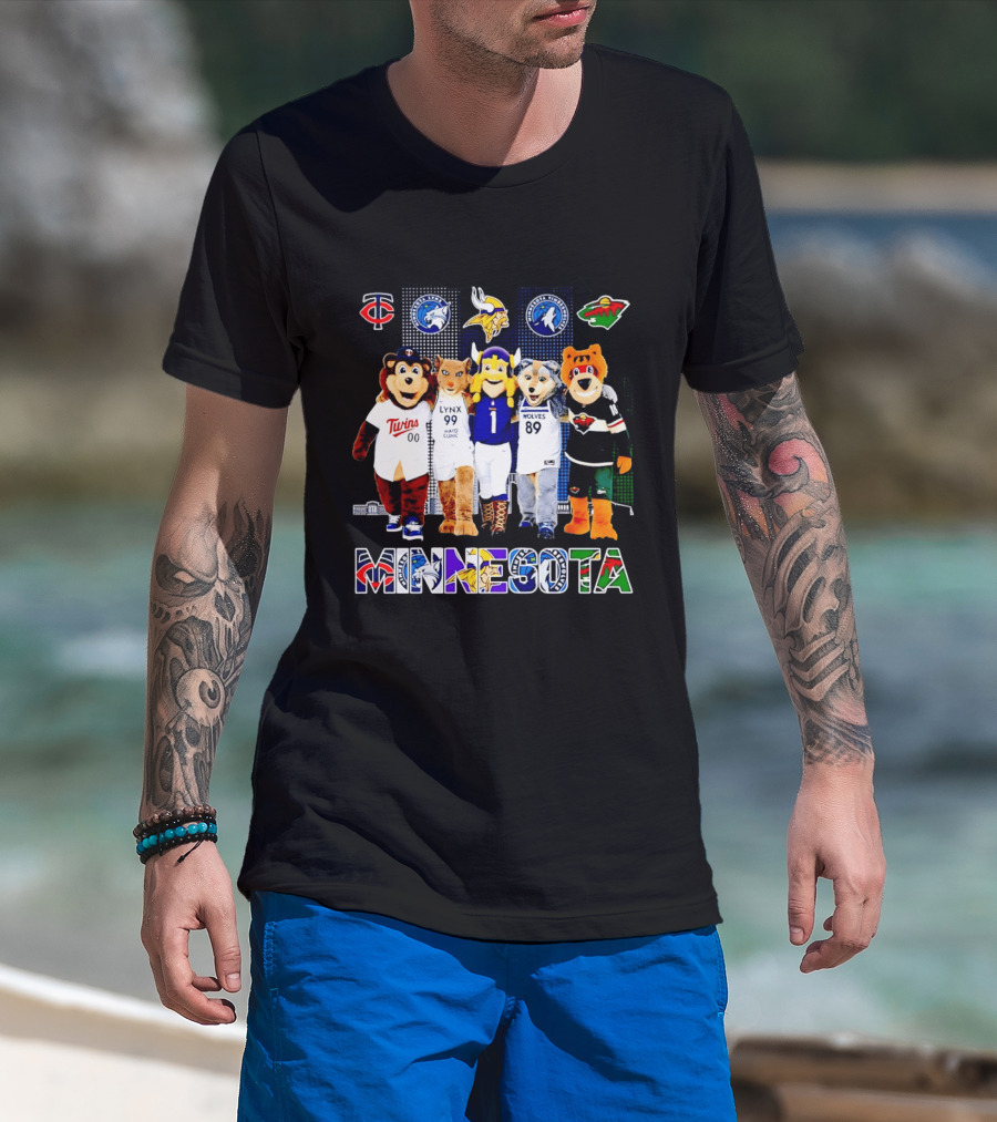 Minnesota Twins Lynx Vikings Timberwolves Wild Mascots Collage T-Shirt