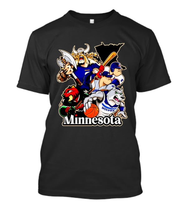 Minnesota Vikings Wild Twins Timberwolves Characters Collage T-Shirt