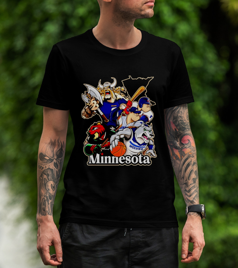 Minnesota Vikings Wild Twins Timberwolves Characters Collage T-Shirt