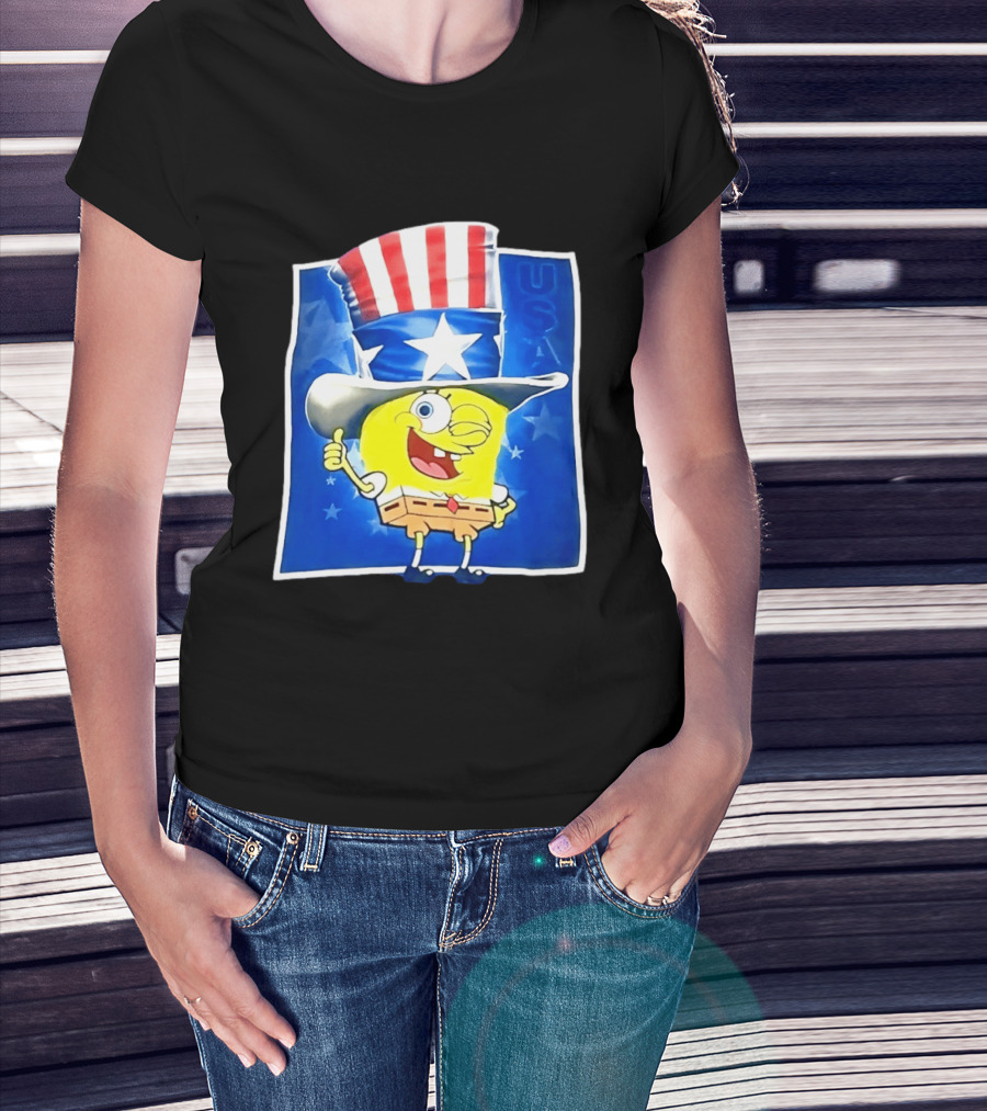Sponge Thumbs Up American Flag USA Stars And Stripes Hat T-Shirt