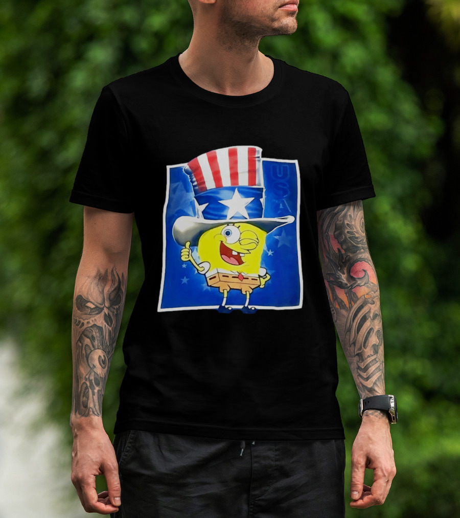 Sponge Thumbs Up American Flag USA Stars And Stripes Hat T-Shirt