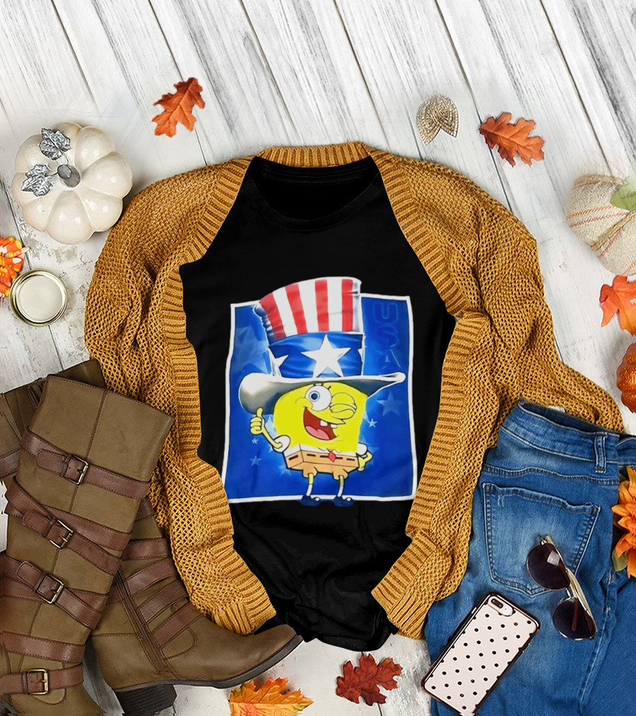 Sponge Thumbs Up American Flag USA Stars And Stripes Hat T-Shirt
