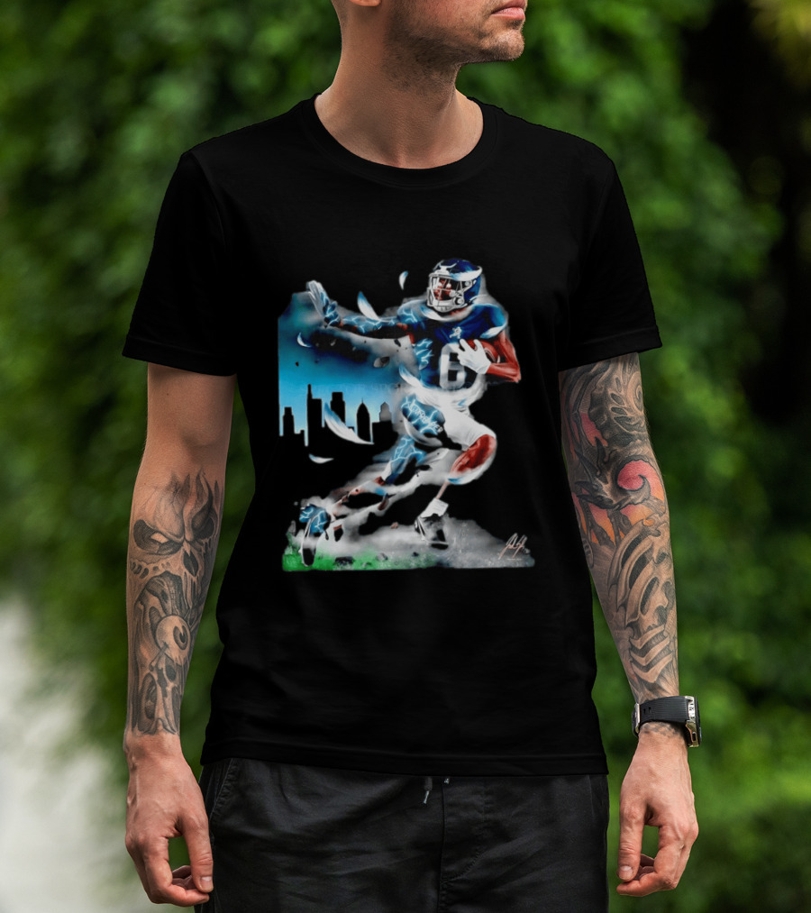Philadelphia Eagles Devonta Smith Slim Reaper Skyline Dynamic Football Action T-Shirt