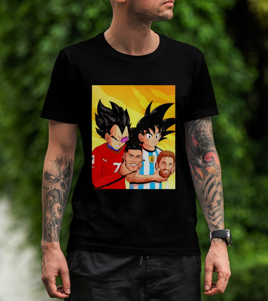 Vegeta And Goku With Ronaldo 7 And Messi Argentina Heads T-Shirt
