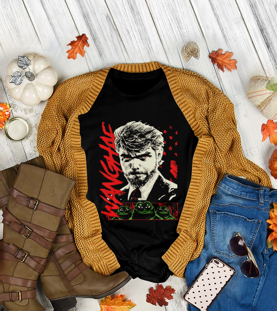 Wangyae Distressed Frogs with Intense Bearded Man and Red Accents T-Shirt