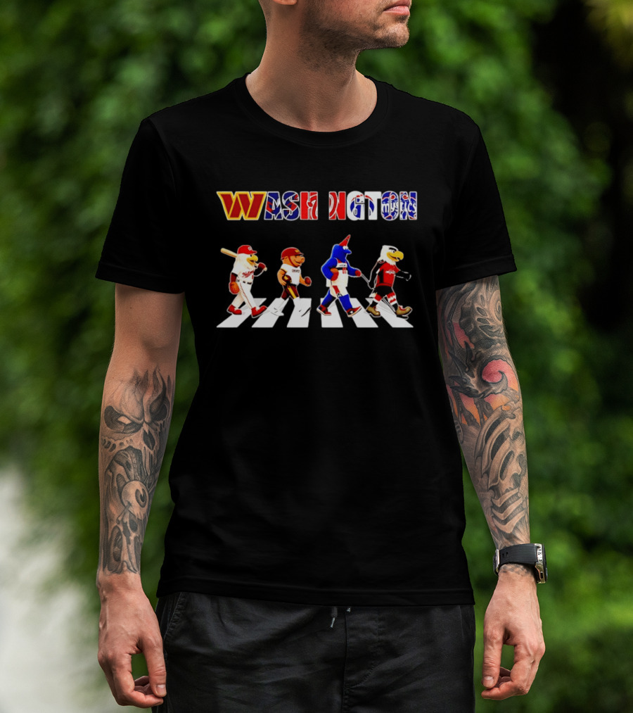Washington Nationals Wizards Capitals Mystics Mascots Walking Across Abbey Road Mashup T-Shirt