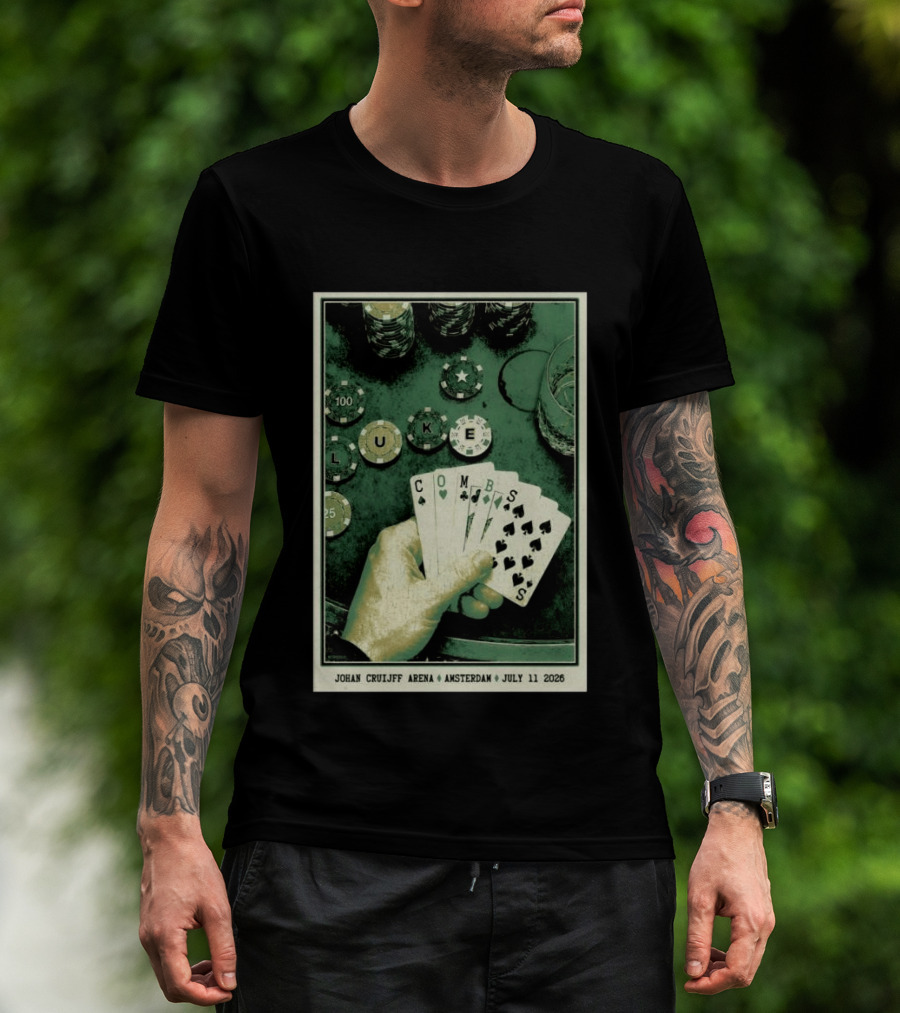 Luke Combs Poker Themed Johan Cruijff Arena Amsterdam July 11 2026 Tour T-Shirt