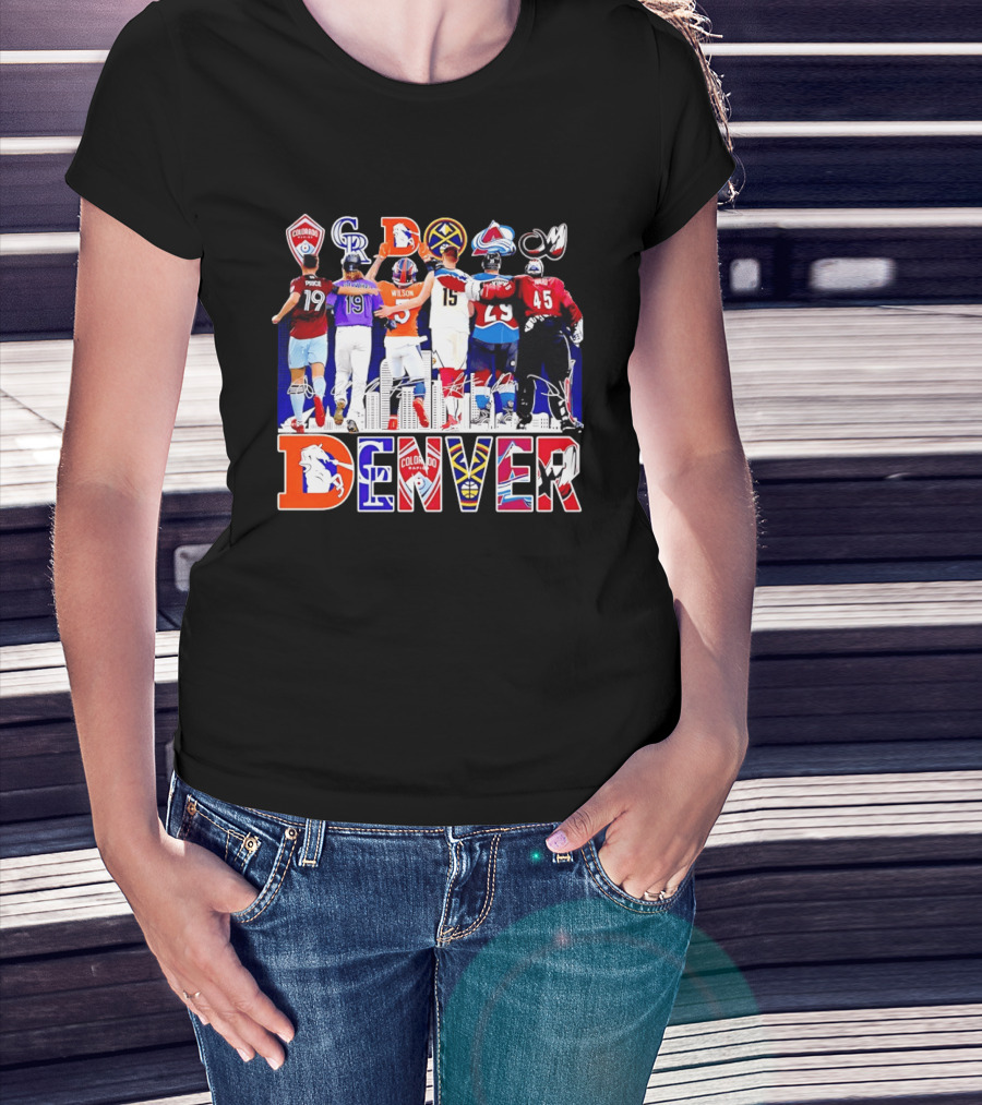 Denver Colorado Sports Collage With Price Wilson Skyline And Team Logos T-Shirt