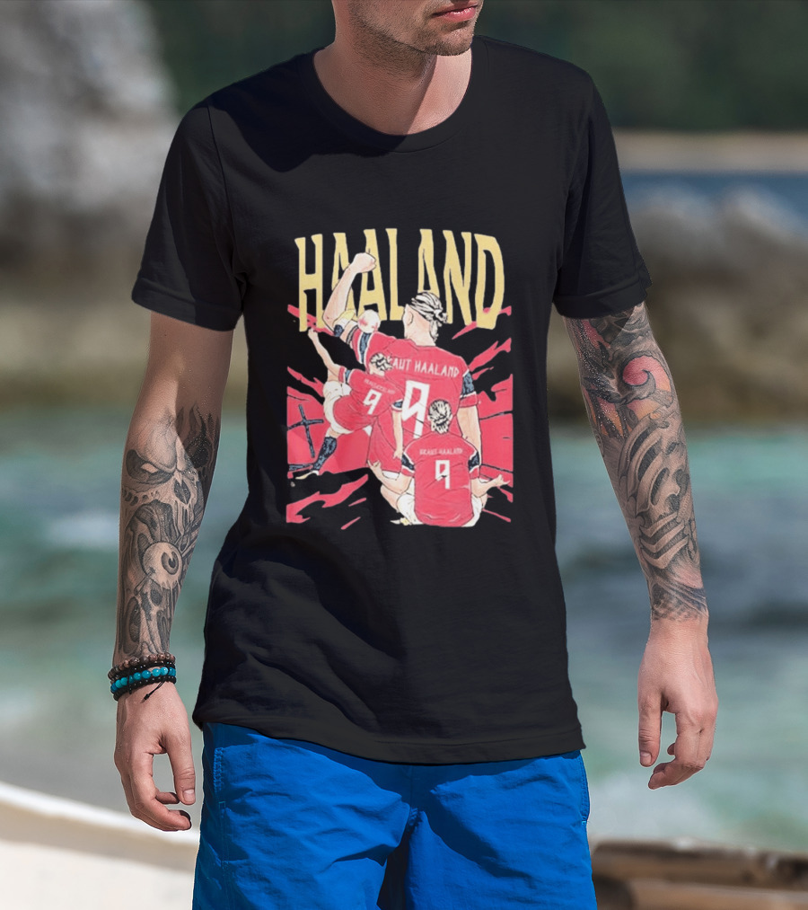 Haaland Cartoon Celebrating Norway Football Number 9 T-Shirt