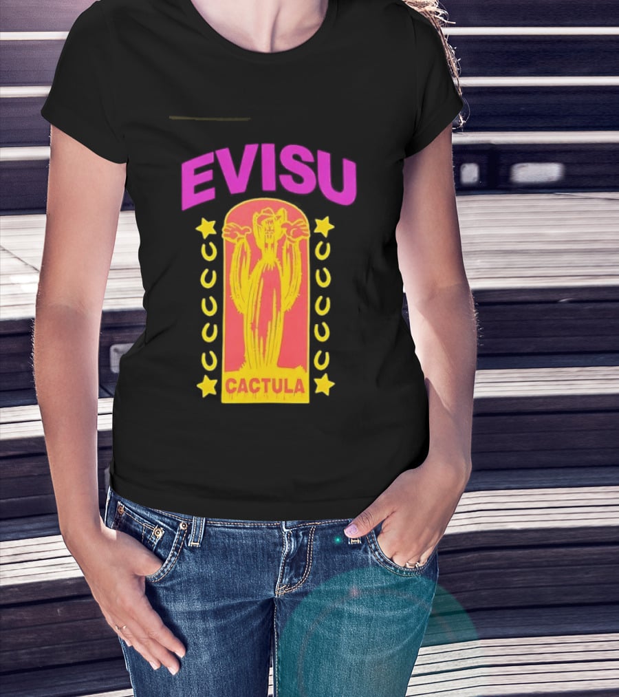 Evisu Cactula Cactus Star And Crescent Yellow Pink T-Shirt