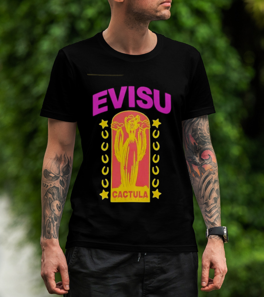 Evisu Cactula Cactus Star And Crescent Yellow Pink T-Shirt