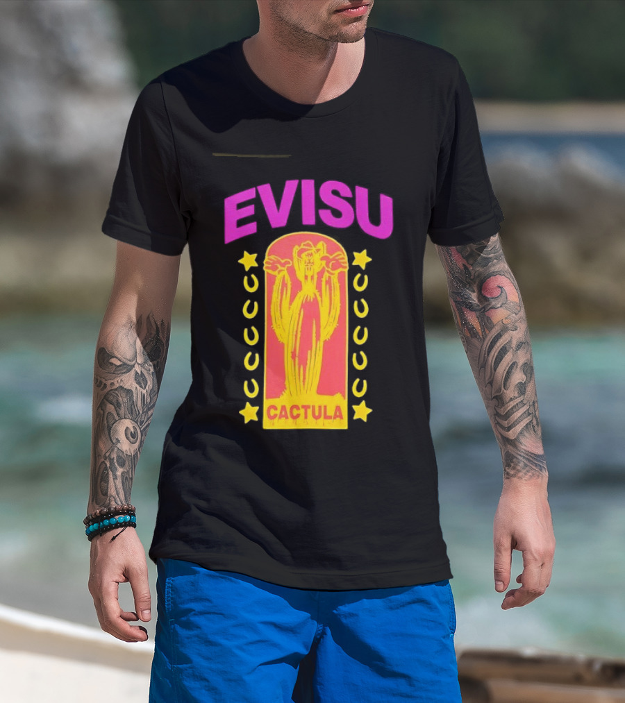 Evisu Cactula Cactus Star And Crescent Yellow Pink T-Shirt