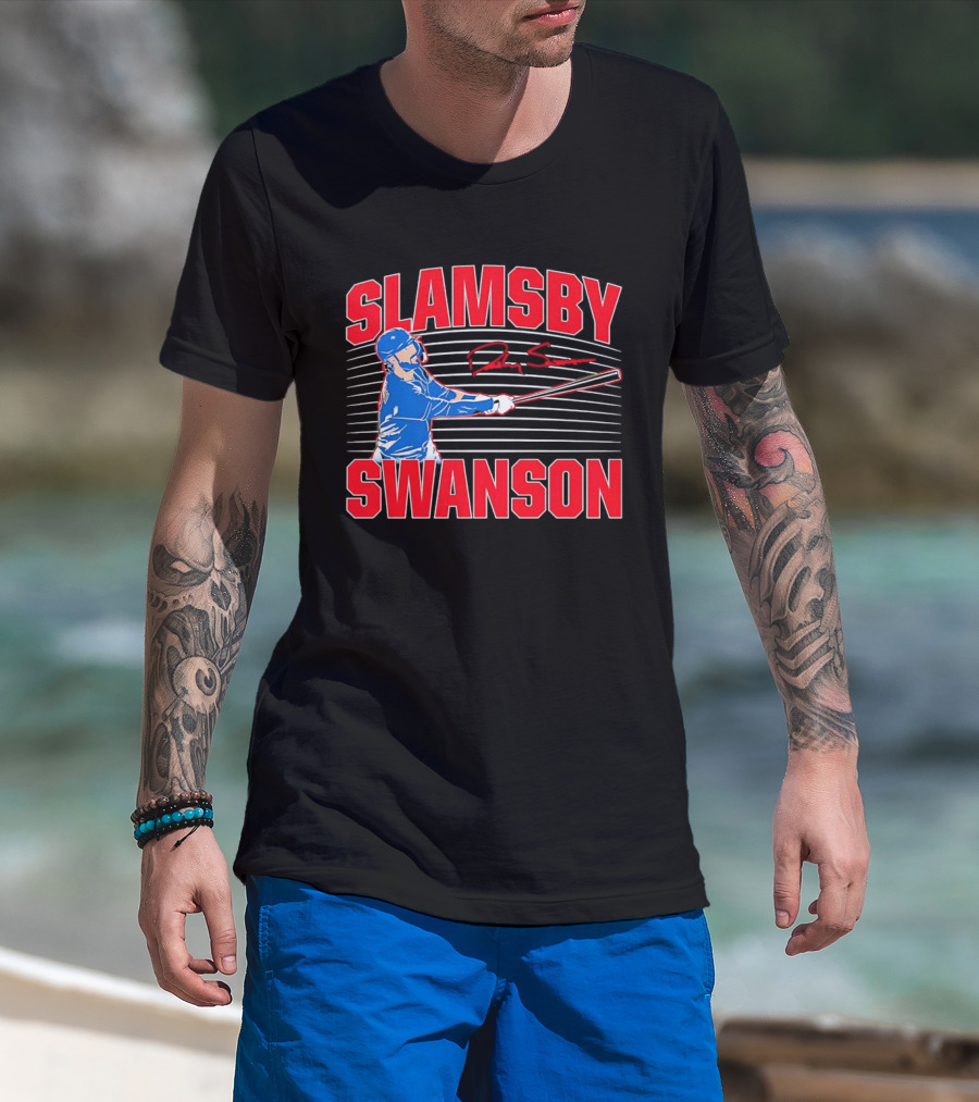 Dansby Swanson Chicago Cubs Slamsby Baseball Slugger 2 3 Swing T-Shirt