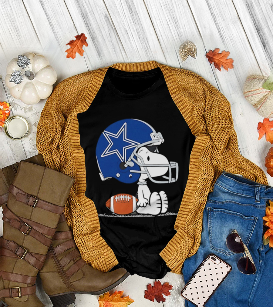 Snoopy Dallas Cowboys Football Helmet Collaboration Peanuts NFL Fan T-Shirt