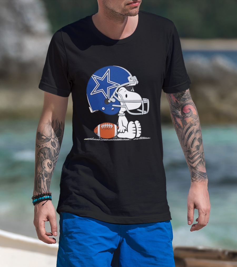 Snoopy Dallas Cowboys Football Helmet Collaboration Peanuts NFL Fan T-Shirt