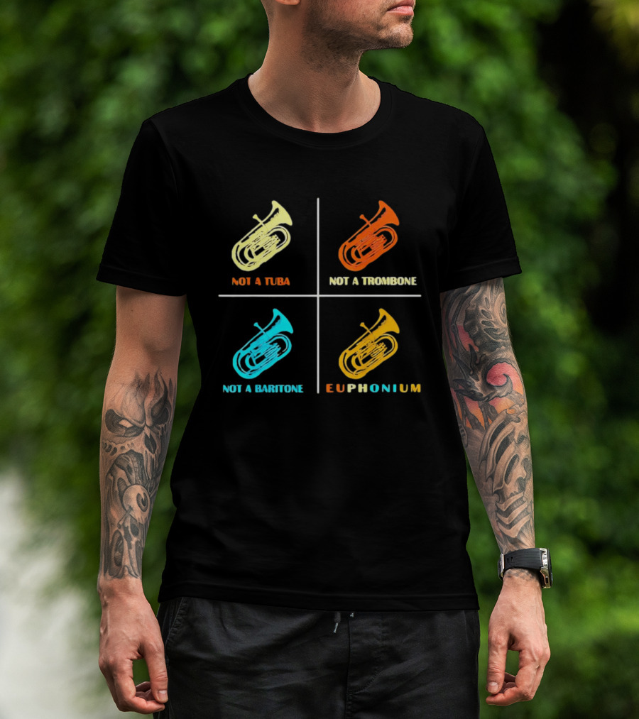 Not A Tuba Not A Trombone Not A Baritone Euphonium Colorful Instrument Grid T-Shirt