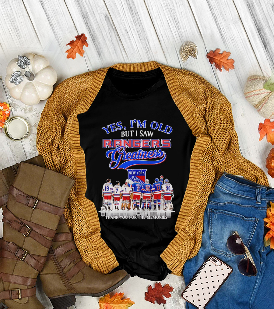Rangers Greatness Yes I'm Old But I Saw New York Ratelle Gilbert Giacomin Leetch Richter Messier Lundqvist Thank You For The Memories T-Shirt