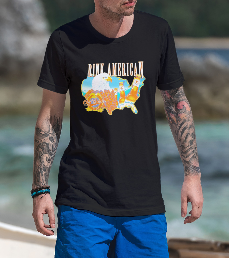 Old Row Drink American Bald Eagle Beer USA Map Rink American T-Shirt