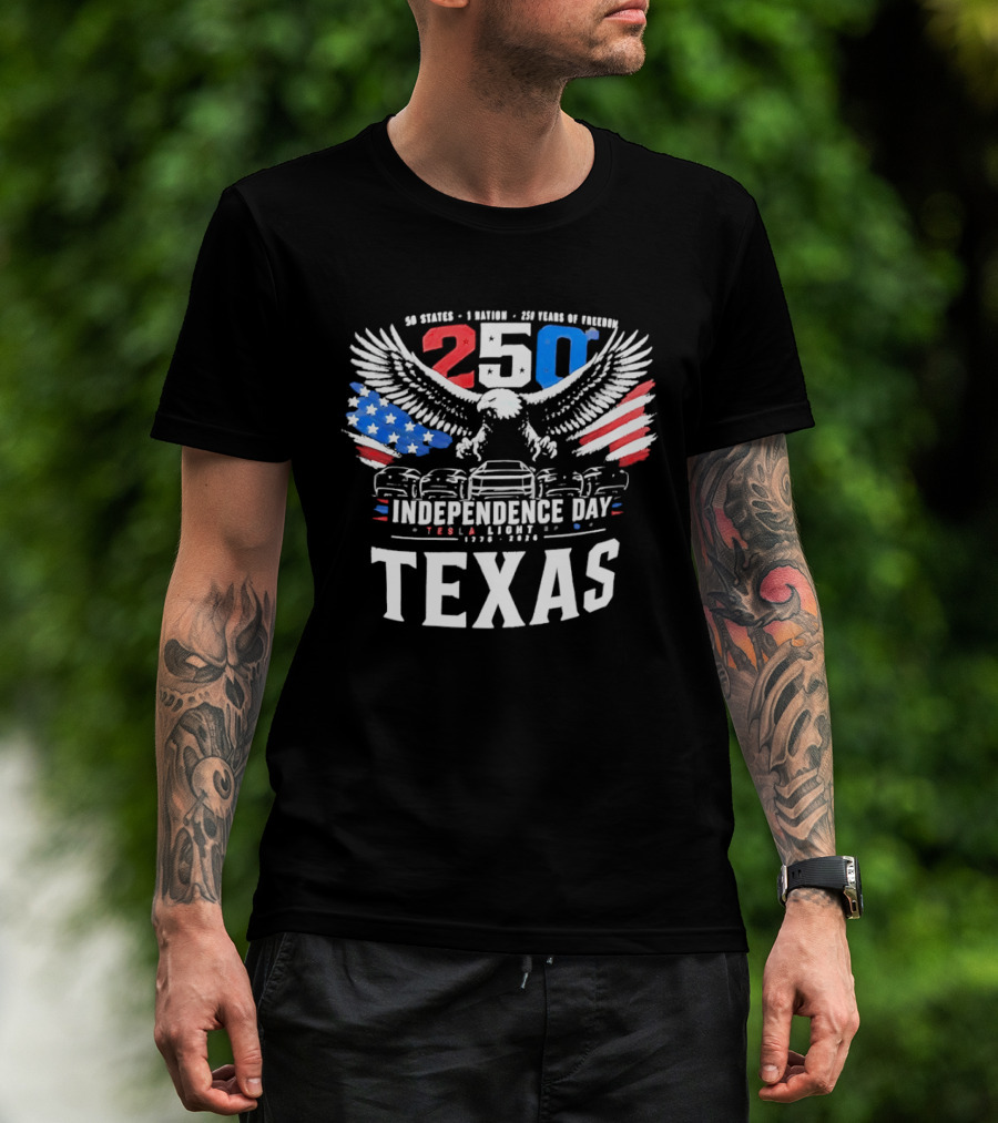Texas 250 Independence Day Tesla Light Show 1776 2026 Eagle USA Flag T-Shirt