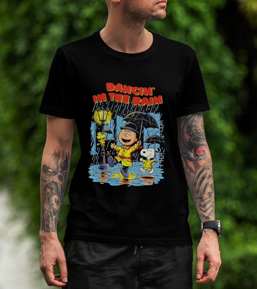 Peanuts Dancin' In The Rain Snoopy Charlie Brown Woodstock T-Shirt