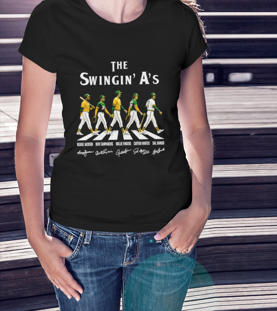 The Swingin' A's Baseball Jackson Campaneris Fingers Hunter Bando Abbey Road Signatures T-Shirt