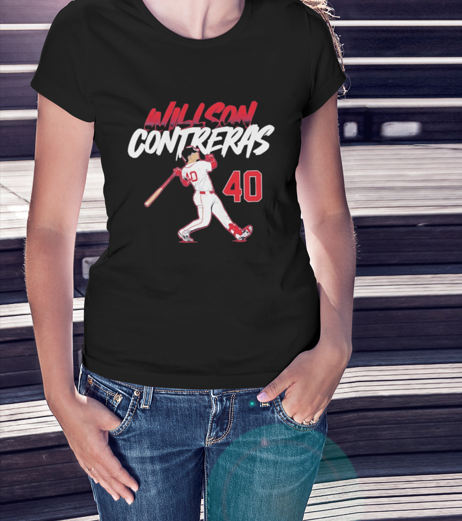 Willson Contreras 40 Boston Red Sox Slugger Swing Baseball Number T-Shirt