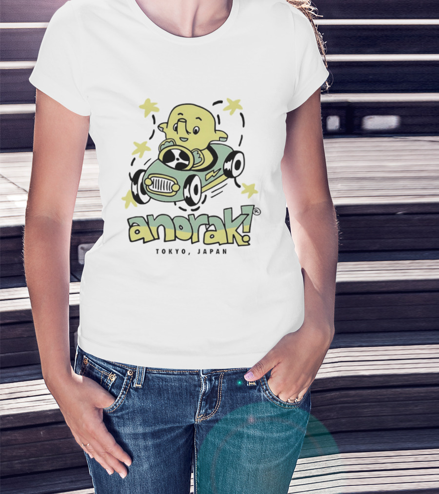Anorak Tokyo Japan Elephant Cartoon In Car With Stars T-Shirt