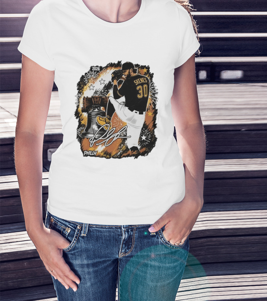 Paul Skenes 30 Pittsburgh Pirates Philly Liberty Bell 2026 Fireworks T-Shirt