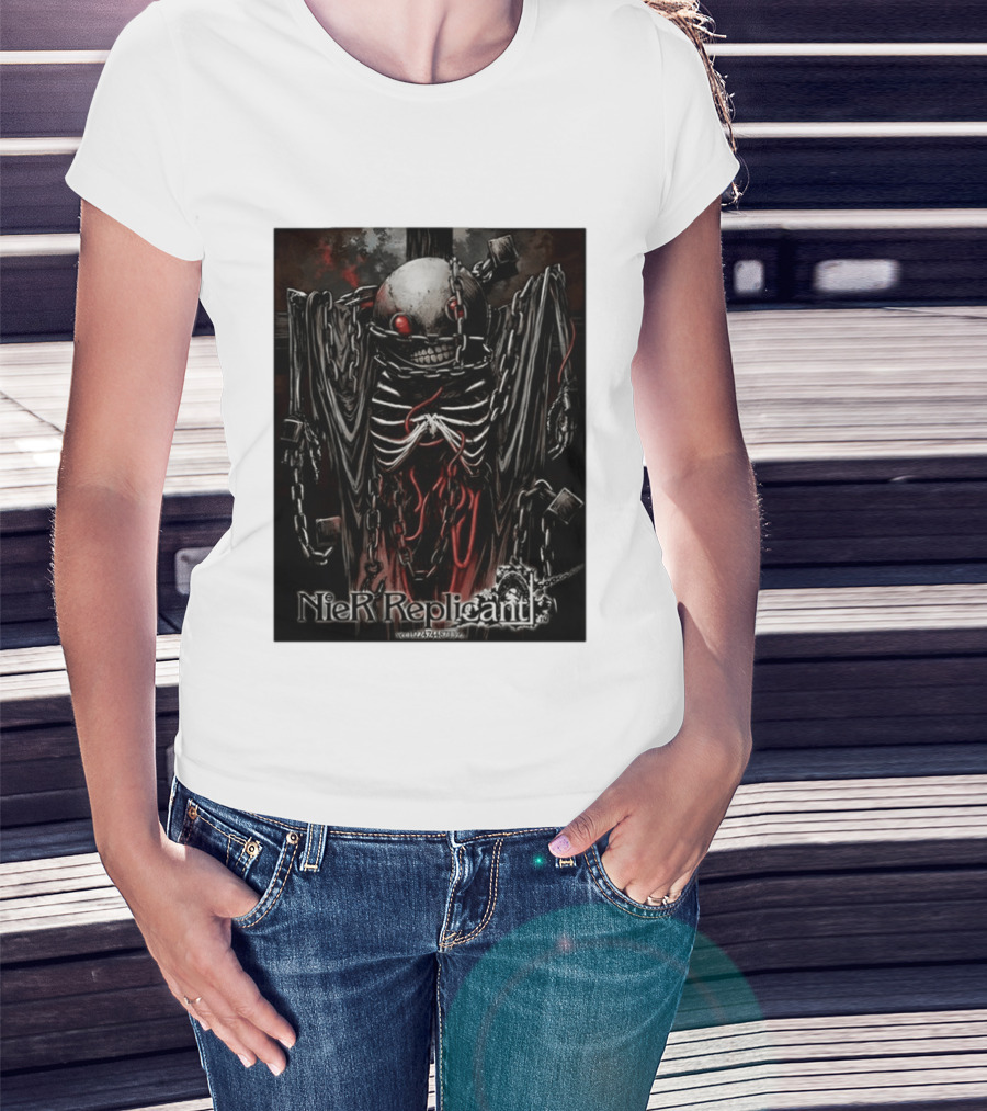Nier Replicant Red Eye Skulls Chains Grim Aesthetic T-Shirt