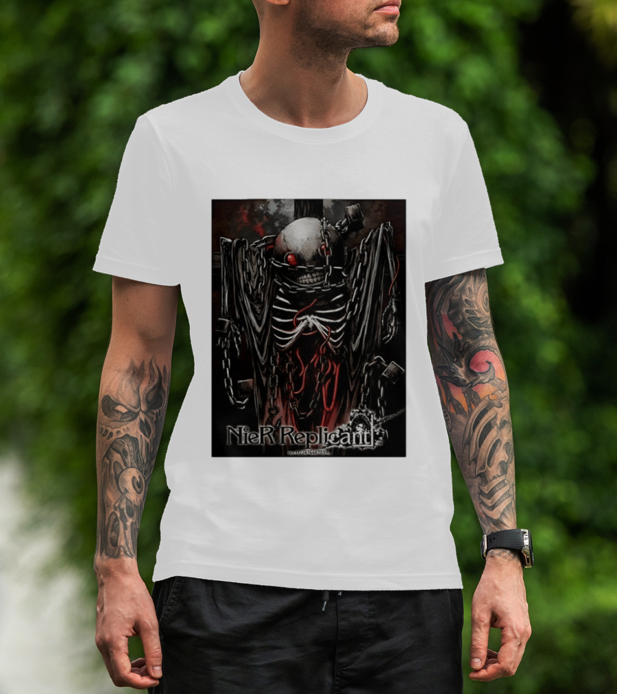 Nier Replicant Red Eye Skulls Chains Grim Aesthetic T-Shirt