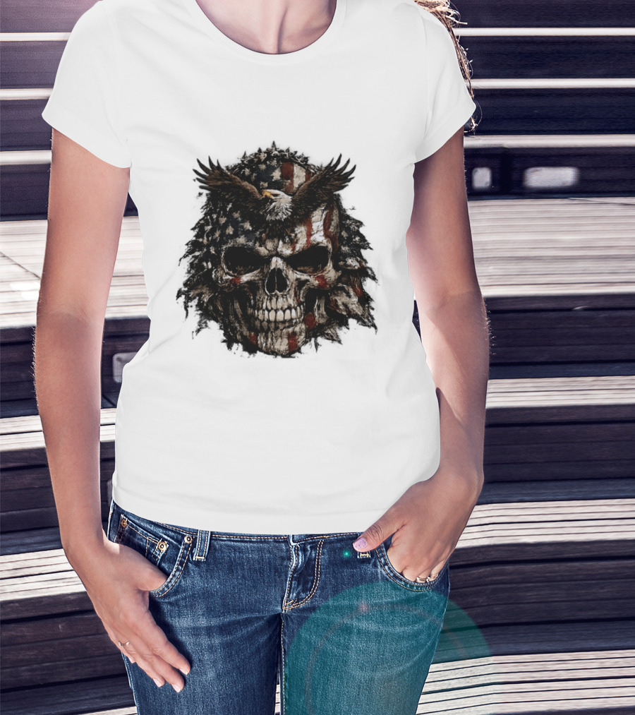American Flag Eagle Skull USA Patriotic T-Shirt
