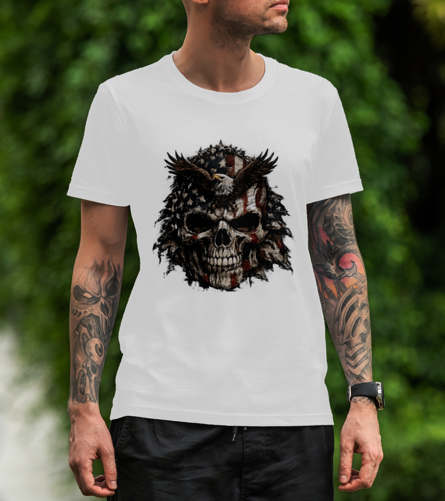 American Flag Eagle Skull USA Patriotic T-Shirt