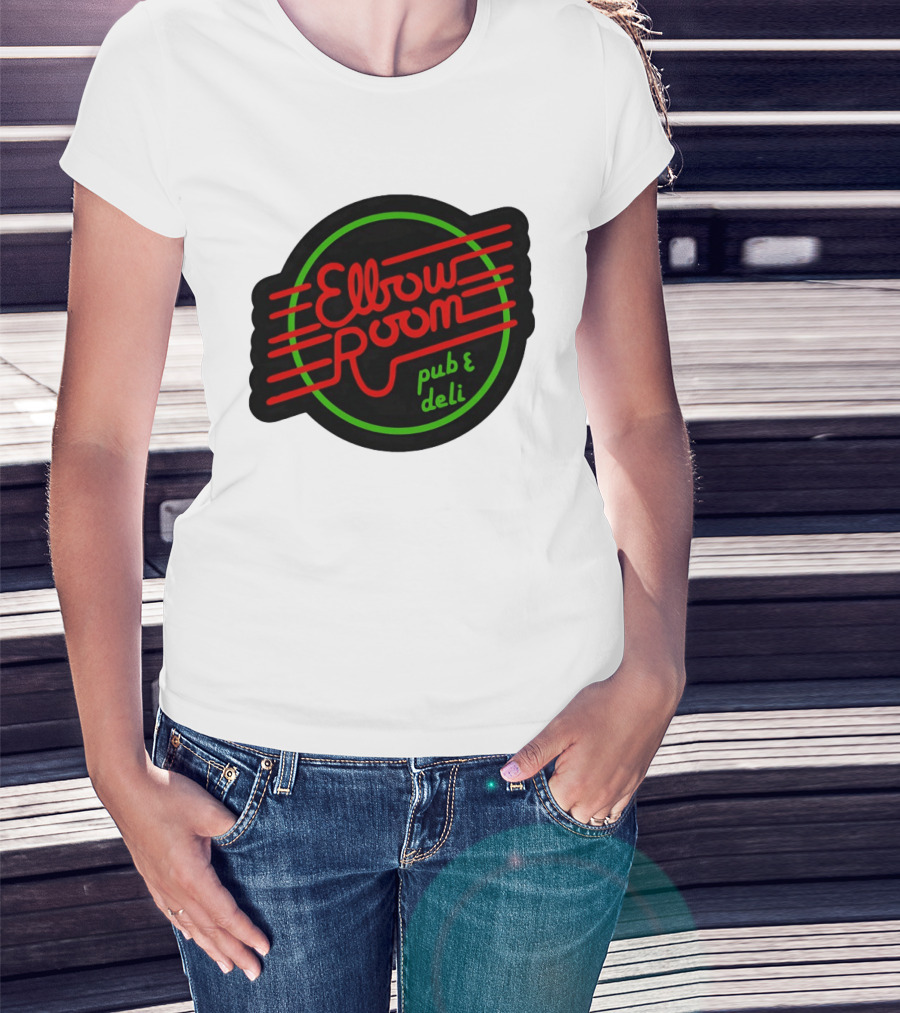 Elbow Room Pub And Deli Neon Sign Red And Green Circle T-Shirt