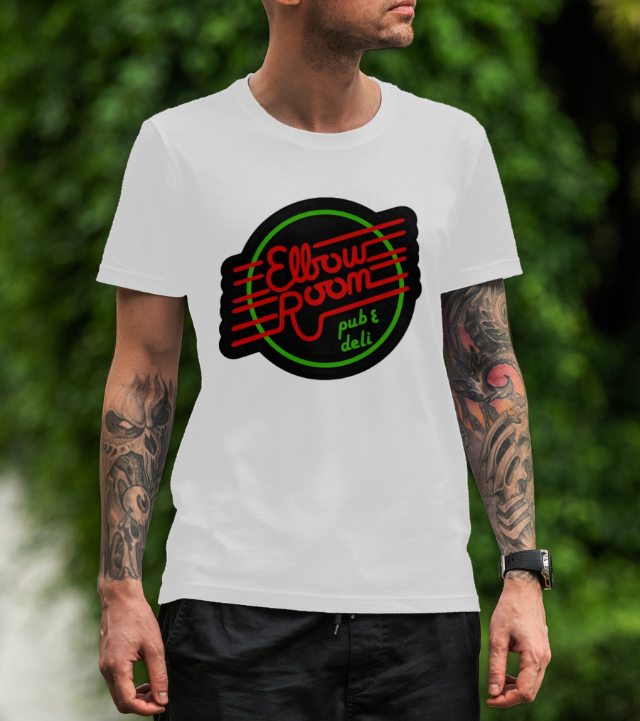 Elbow Room Pub And Deli Neon Sign Red And Green Circle T-Shirt