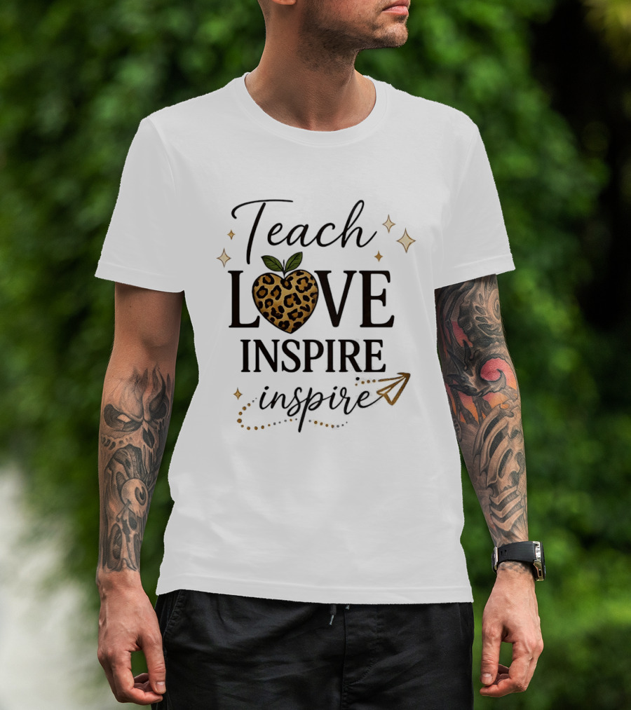 Teach Love Inspire Leopard Apple Heart Inspire T-Shirt