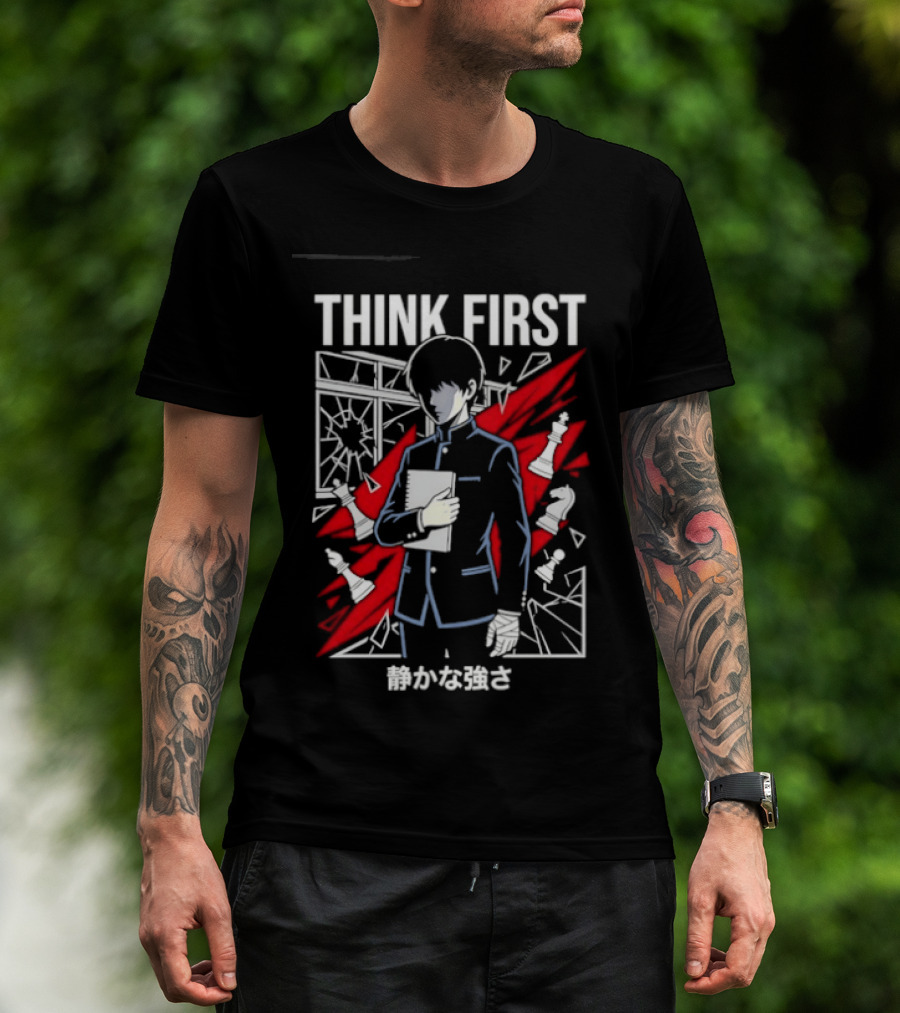 Think First Shizukana Tsuyosa Anime Chess Character With Red And White T-Shirt