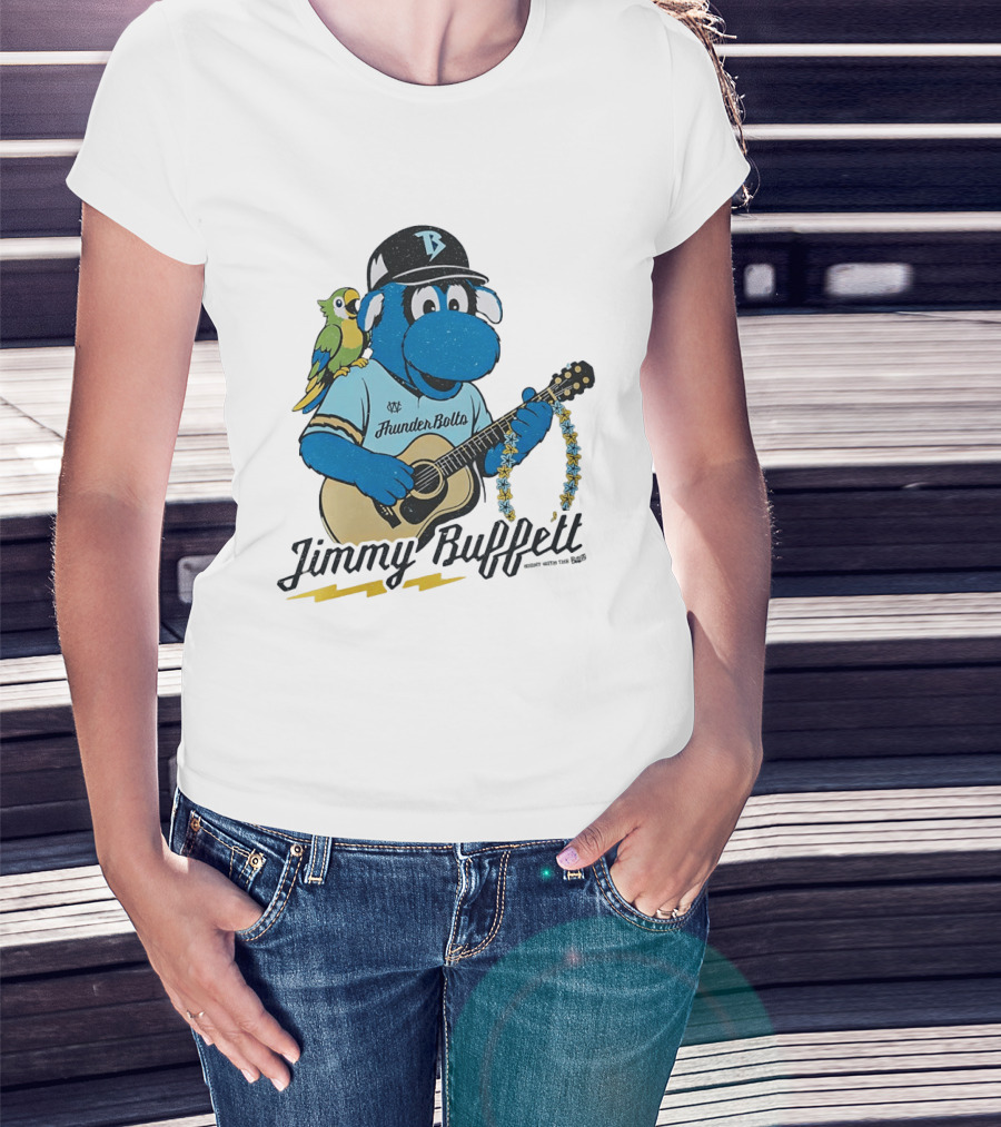 Jimmy Buffett Thunder Bolts Parrot Baseball Mascot Playing Guitar T-Shirt