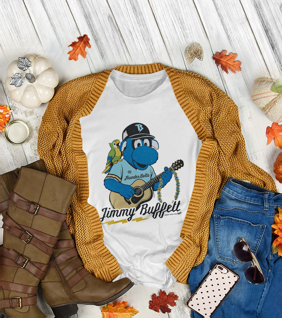 Jimmy Buffett Thunder Bolts Parrot Baseball Mascot Playing Guitar T-Shirt