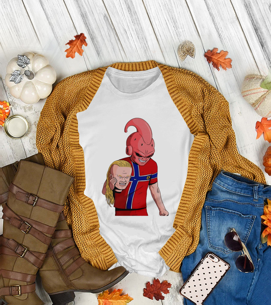 Majin Buu Holding Erling Haaland with Norway Football Jersey T-Shirt